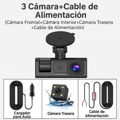 Cámara para Carro 3 EN 1 1080P / Frontal, Interior y Trasera.