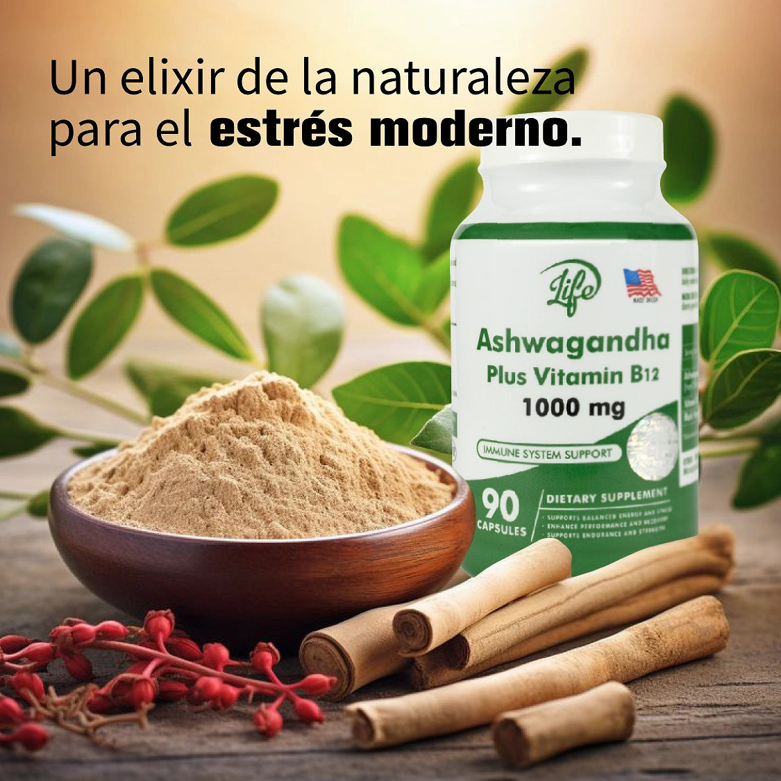 ✨ Menos estrés, más vida. Descubre el poder de la Ashwagandha. 🌿 X90 CAPSULAS