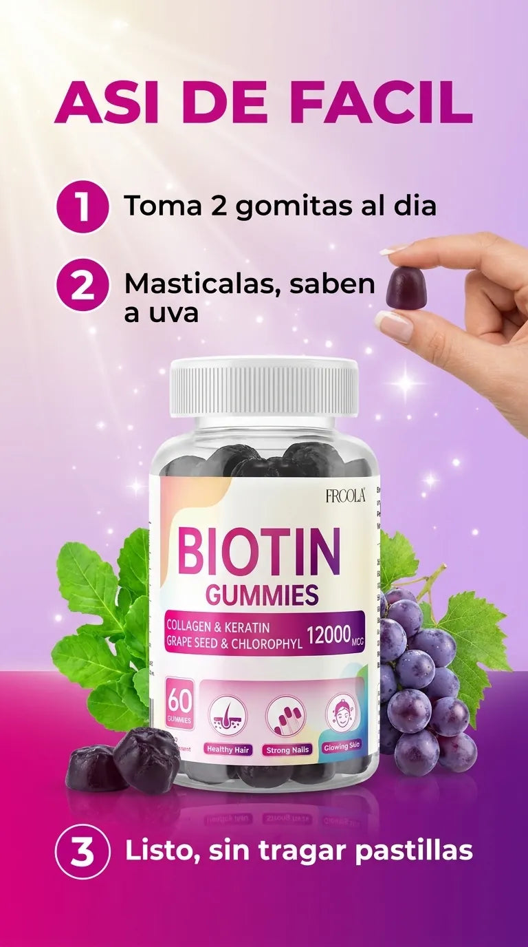 Gomitas de Biotina 12000MCG con Colageno y Queratina