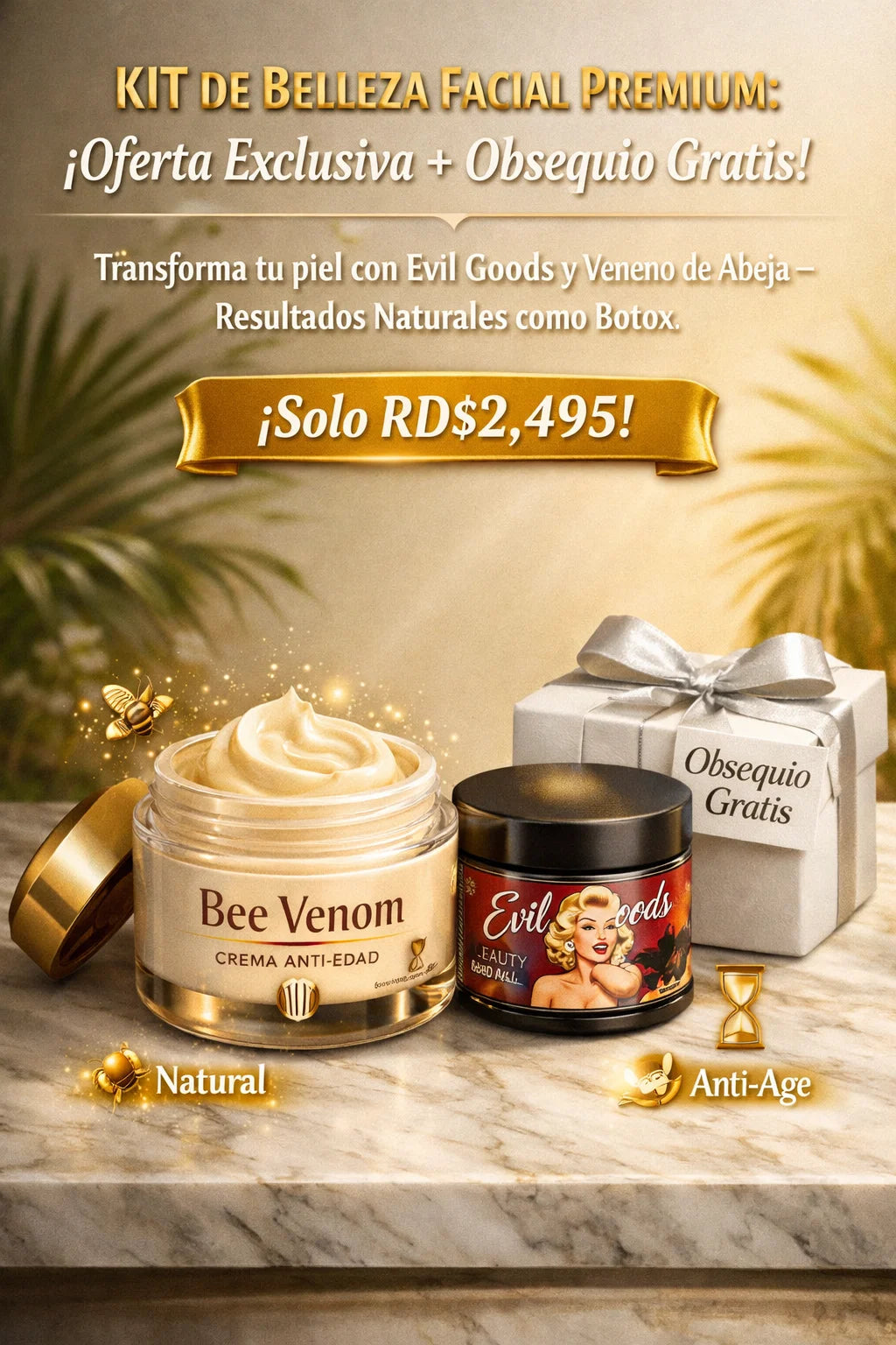 EVIL GOODS Combo Anti-Edad: Sebo de Res + Veneno de Abeja pa’ una piel nítida 🔥